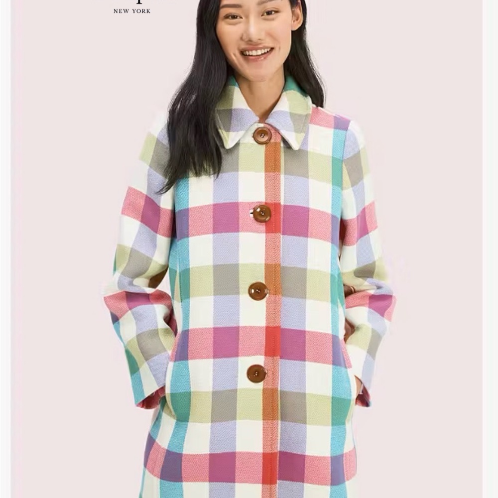 Kate Spade Rainbow Plaid Coat, Size 6